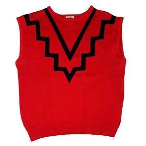 Vintage Summit Sportwear Red Geometric V Neck Sleeveless‎ Sweater Vest  Large